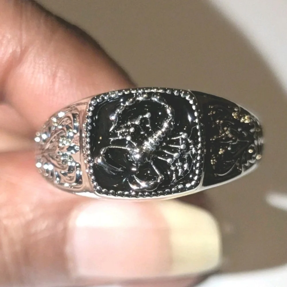 Bright Deep Black Enamel With Unique Scorpion Square Face Design Ring For Men's